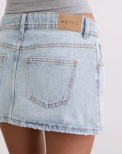 Distressed Mini Skirt in Blue Bleach