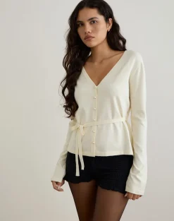 Divya Cardigan with Tie in Knit Cream