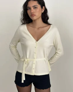 Divya Cardigan with Tie in Knit Cream