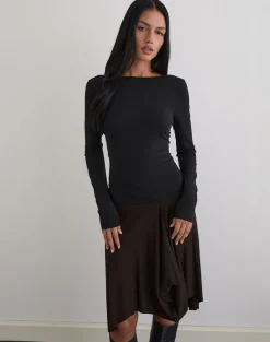 Diya Long Sleeve Twist Back Top in Cupro Black
