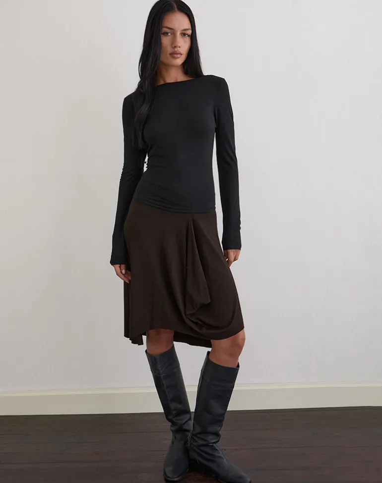 Diya Long Sleeve Twist Back Top in Cupro Black