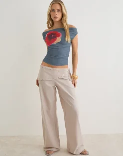 Doka Trouser in Stone Linen with Studs Trim