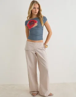 Doka Trouser in Stone Linen with Studs Trim
