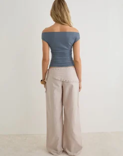 Doka Trouser in Stone Linen with Studs Trim