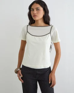 Dolman Tee in Vanilla Ice with Walnut Binding