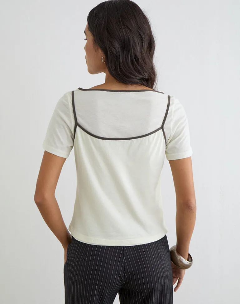 Dolman Tee in Vanilla Ice with Walnut Binding