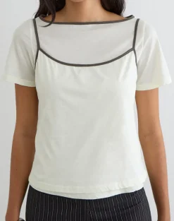Dolman Tee in Vanilla Ice with Walnut Binding