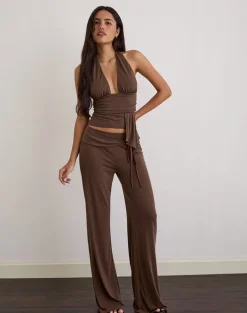 Donata Trouser in Cupro Dark Brown