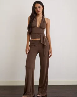 Donata Trouser in Cupro Dark Brown