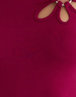 Donela Long Sleeve Top with Flower Ring in Burgundy