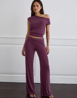Donika Studded Waistband Trouser in Plum