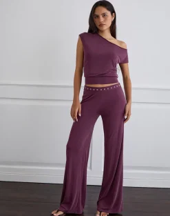 Donika Studded Waistband Trouser in Plum