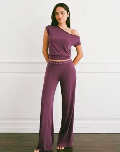 Donika Studded Waistband Trouser in Plum