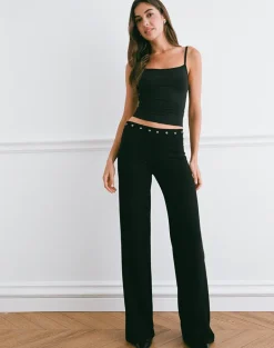 Dorala Low Rise Trousers with Eyelets in Black