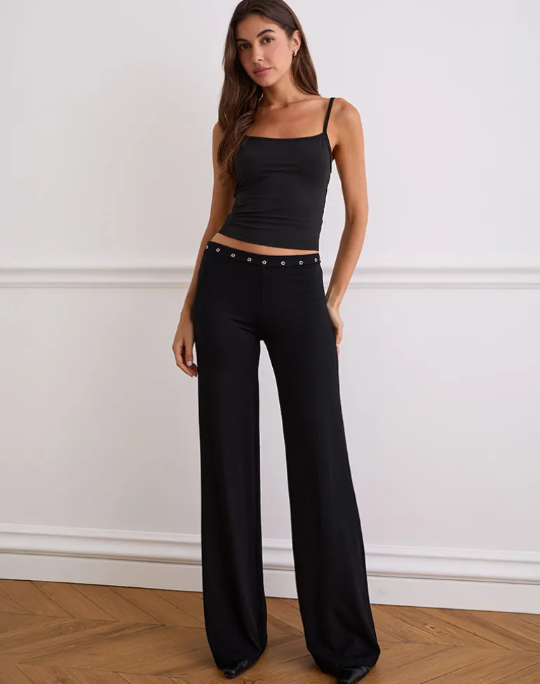 Dorala Low Rise Trousers with Eyelets in Black