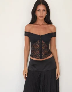 Dovica Corset Top in Black Canina Rose Lace