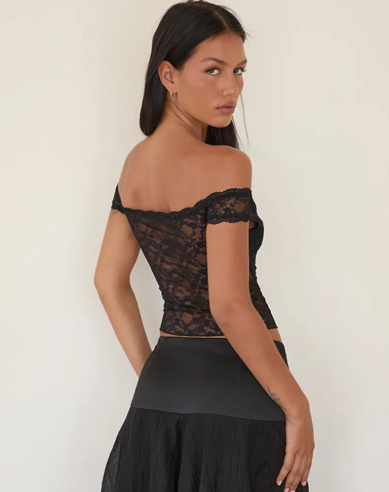 Dovica Corset Top in Black Canina Rose Lace