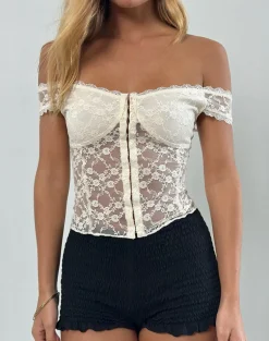 Dovica Corset Top in Ivory Canina Rose Lace