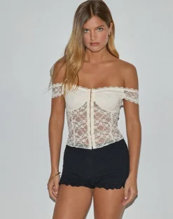 Dovica Corset Top in Ivory Canina Rose Lace