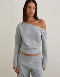 Doxia One Shoulder Sweatshirt in Grey Marl