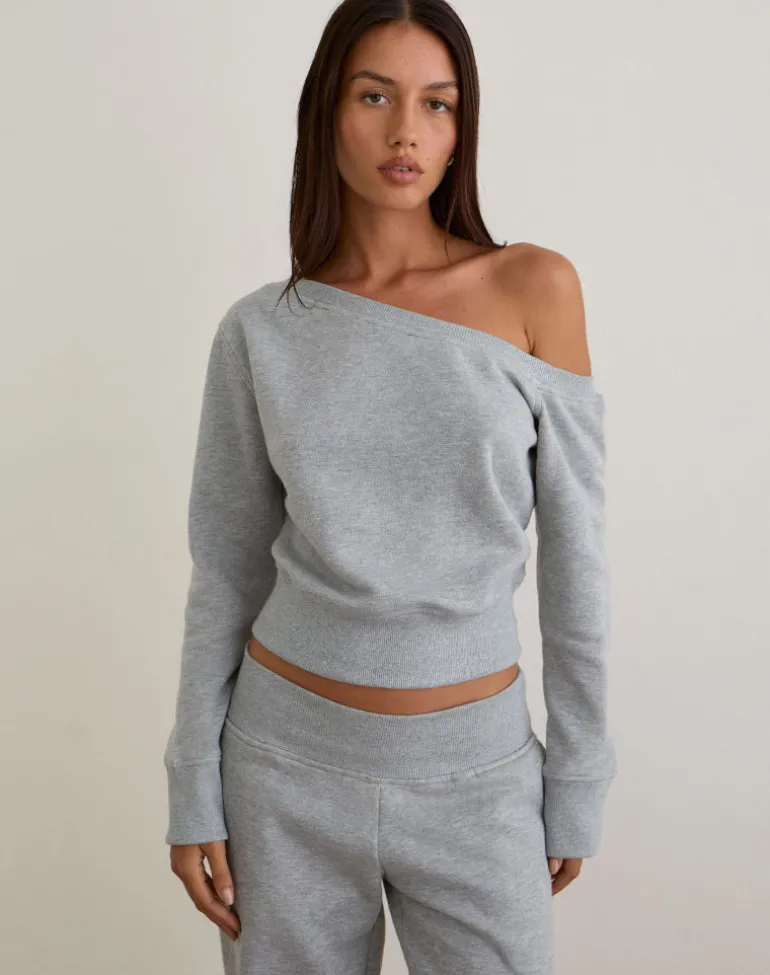 Doxia One Shoulder Sweatshirt in Grey Marl