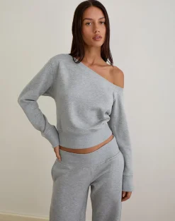 Doxia One Shoulder Sweatshirt in Grey Marl