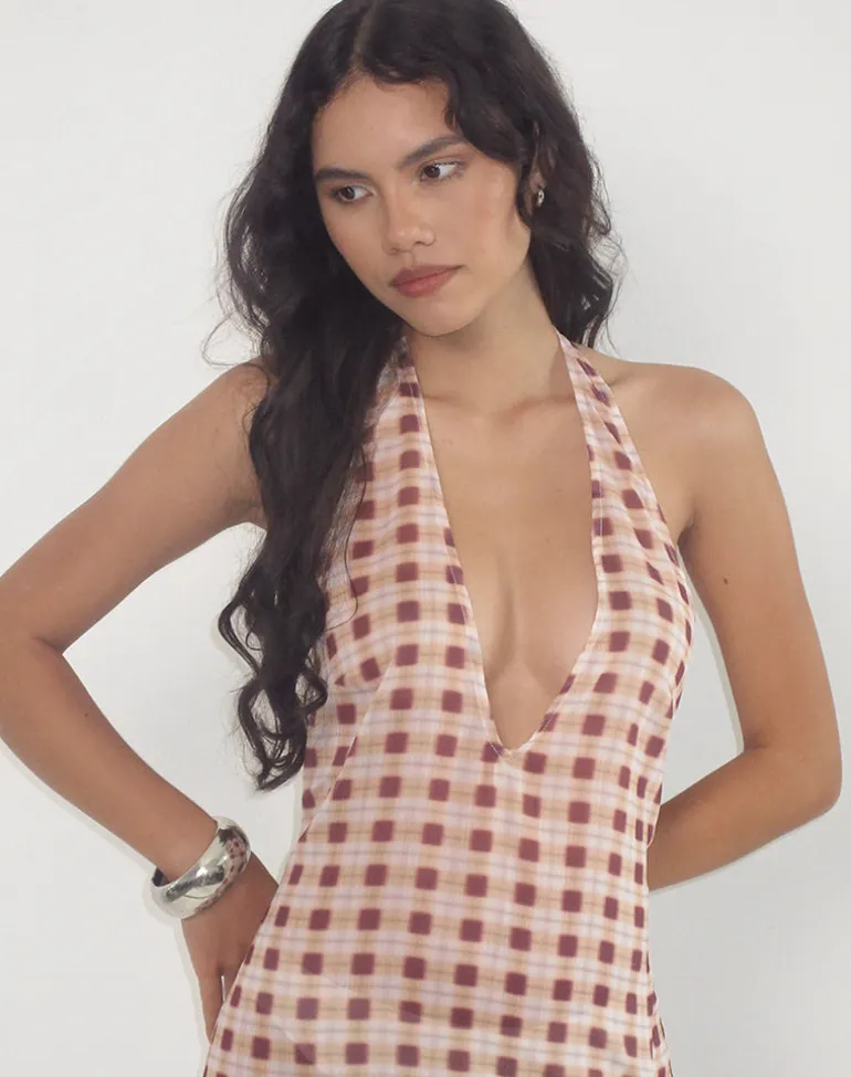 Driti Maxi Dress in Chiffon Blurred Check Peach