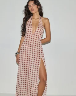 Driti Maxi Dress in Chiffon Blurred Check Peach