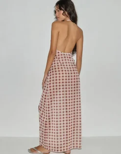 Driti Maxi Dress in Chiffon Blurred Check Peach