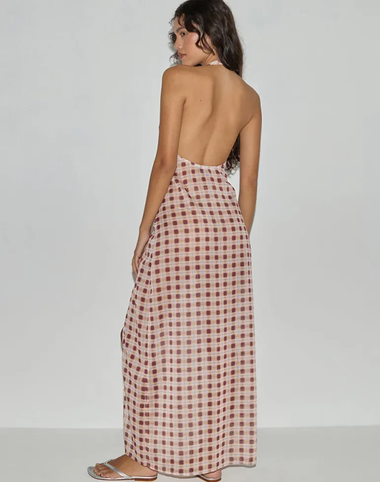 Driti Maxi Dress in Chiffon Blurred Check Peach