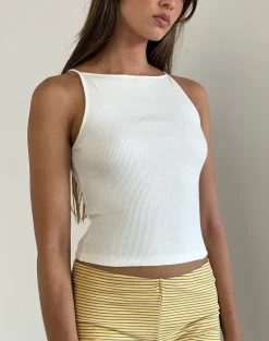 Dudley Ribbed Vest Top in Off White