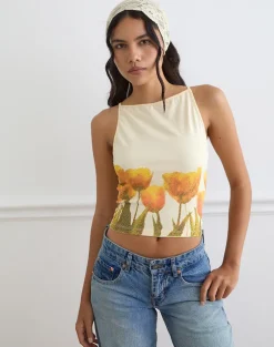 Dudley Vest Top in Buttermilk Blurry Tulip