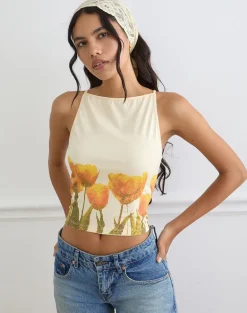 Dudley Vest Top in Buttermilk Blurry Tulip