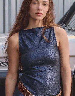 Dudley Vest Top in Drape Sequin Navy