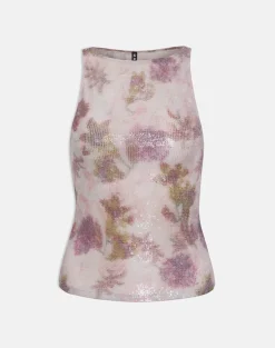 Dudley Vest Top in Floral Sequin White and Purple