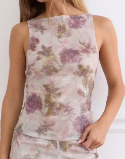 Dudley Vest Top in Floral Sequin White and Purple
