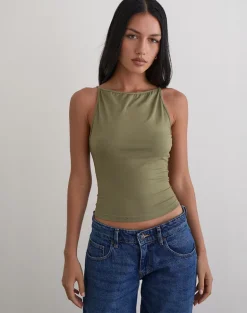 Dudley Vest Top in Jersey Khaki