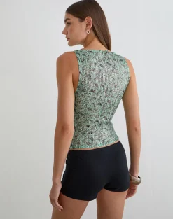 Dudley Vest Top in Paisley Sequin Teal