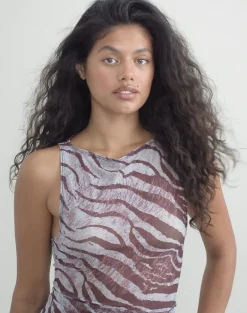 Dudley Vest Top in Printed Mesh Wild Animal Brown