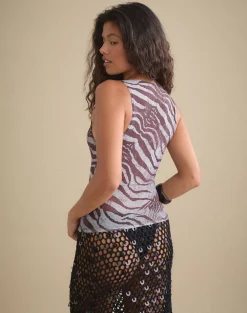 Dudley Vest Top in Printed Mesh Wild Animal Brown