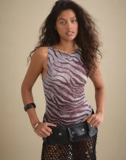 Dudley Vest Top in Printed Mesh Wild Animal Brown