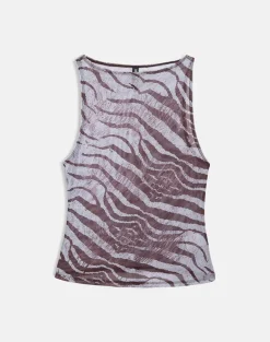 Dudley Vest Top in Printed Mesh Wild Animal Brown
