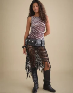 Dudley Vest Top in Printed Mesh Wild Animal Brown