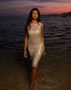 Dudley Vest Top in Sequin Crochet Cream
