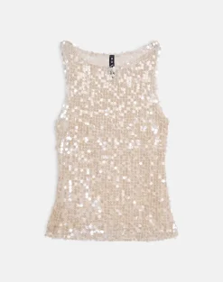 Dudley Vest Top in Sequin Crochet Cream