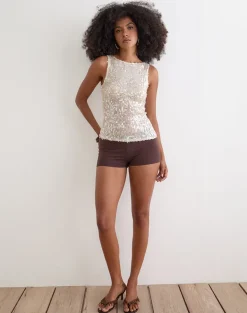 Dudley Vest Top in Sequin Crochet Cream