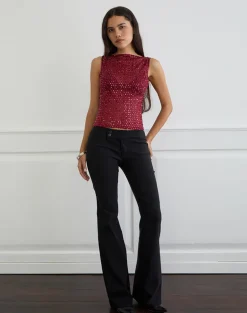 Dudley Vest Top in Sequin Knit Burgundy