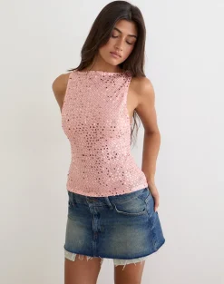 Dudley Vest Top in Sequin Knit Peach