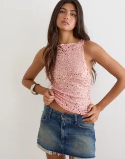 Dudley Vest Top in Sequin Knit Peach
