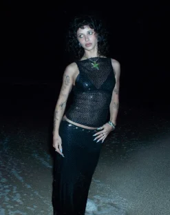 Dudley Vest Top in Sequin Knit Black